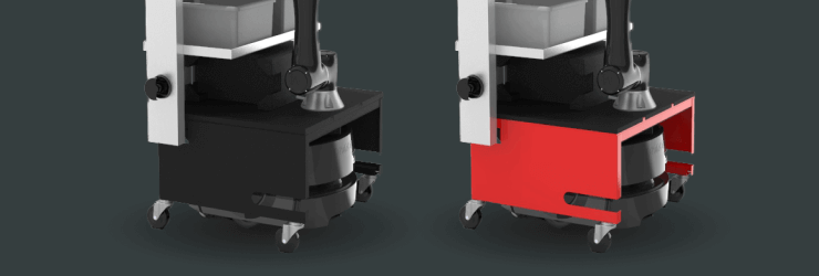 Photo of the 6-axis robot in black and red.